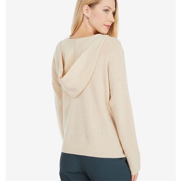 ✨Eileen Fisher Cotton & Cashmere Hooded Cream Sz Small Sweater✨ - Picture 2 of 9